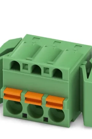 A Buen Precio Borne enchufable para PCB Hembra Ángulo recto Phoenix Contact de 3 vías , paso 5.08mm, 12A, de color Verde, montaje en